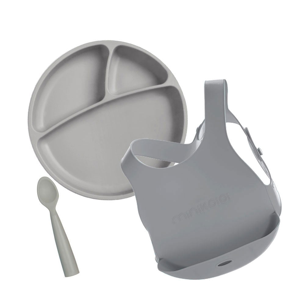 Minikoioi Feeding Set Комплект За Хранене - 100% Силикон - 6 М+ Grey --- BebeMama