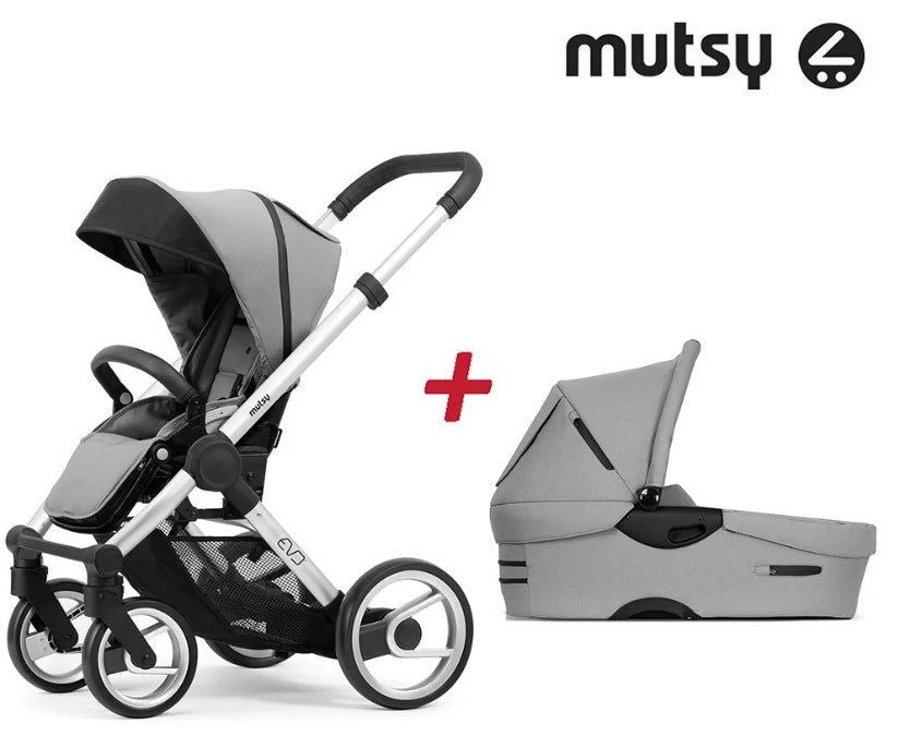Mutsy Evo Пакет Шаси Stand+Сива Дръжка+Bold Pebble Grey Седалка+Кош --- BebeMama