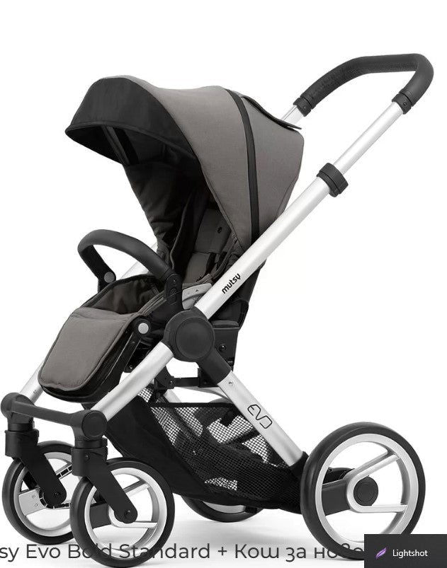 Mutsy Evo Пакет Шаси Stand+Сива Дръжка+Bold Warm Grey Седалка+Кош --- BebeMama