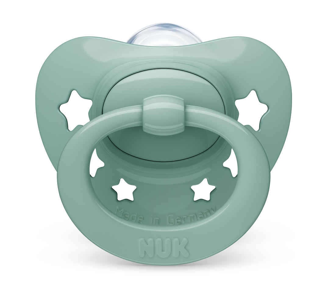 Nuk Биберон Залъгалка Силикон 0-6 Мес. 1Бр Signature + Кутийка За Съхранение И Стерилизация В Микровълнова - Зелена --- BebeMama