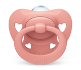 Nuk Биберон Залъгалка Силикон 0-6 Мес. 1Бр Signature + Кутийка За Съхранение И Стерилизация В Микровълнова-Розова --- BebeMama