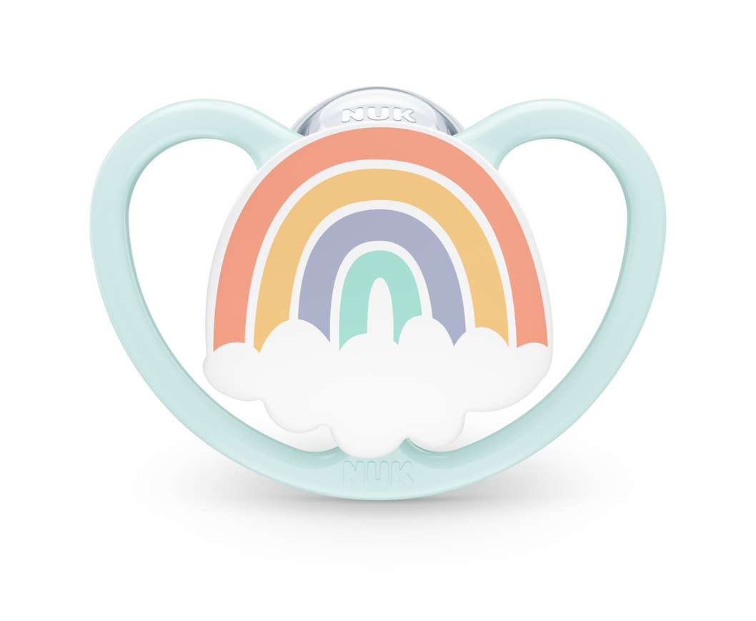 Nuk Биберон Залъгалка Силикон 0-6 Мес. 1Бр Space + Box - Дъга --- BebeMama