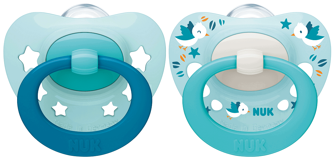 Nuk Биберон Залъгалка Силикон 0-6 Мес. 2 Бр. Signature + Кутийка За Съхранение И Стерилизация В Микровълнова - Момче --- BebeMama