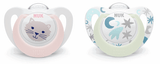 Nuk Биберон Залъгалка Силикон 0-6Мес. 2Бр Star Night&Day Светеща - Момиче --- BebeMama