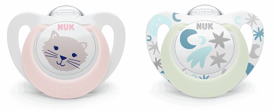 Nuk Биберон Залъгалка Силикон 0-6Мес. 2Бр Star Night&Day Светеща - Момиче --- BebeMama