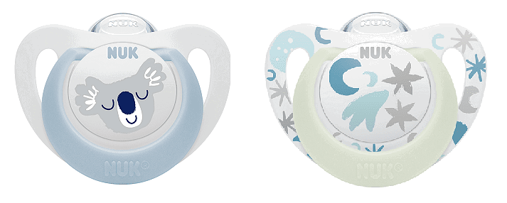 Nuk Биберон Залъгалка Силикон 0-6Мес. 2Бр Star Night&Day Светеща - Момче --- BebeMama