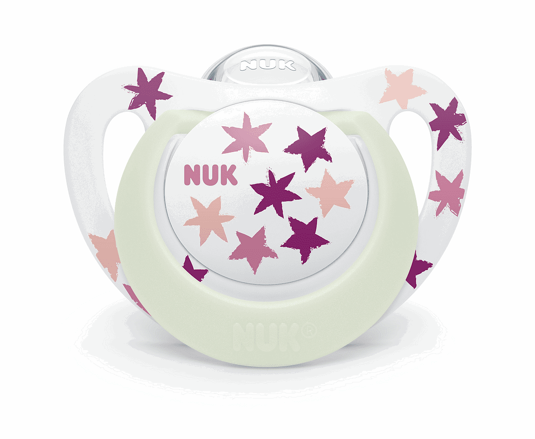 Nuk Биберон Залъгалка Силикон 18-36 Мес. 1Бр. Star Night + Box - Розови Звезди --- BebeMama