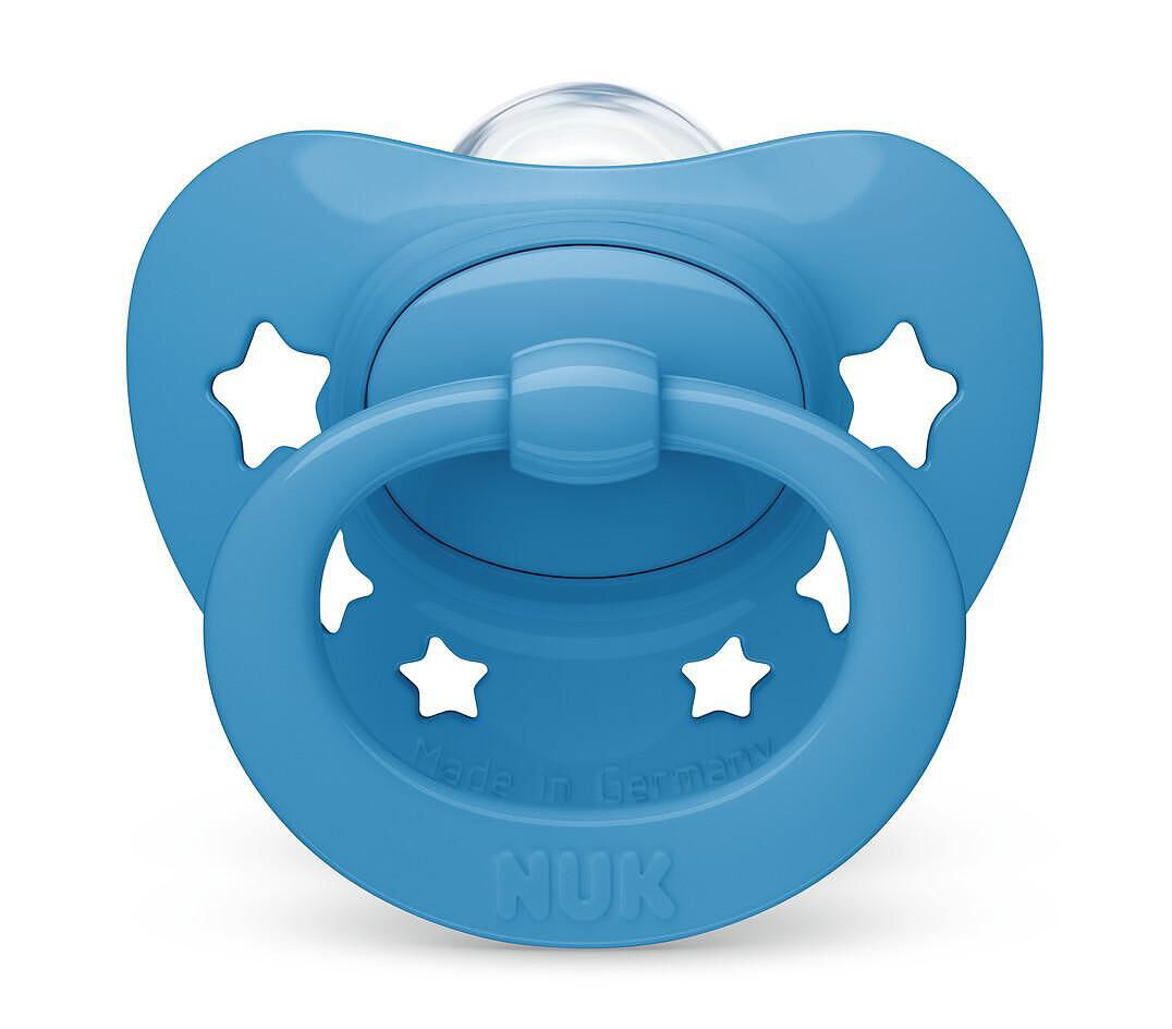 Nuk Биберон Залъгалка Силикон 6-18 Мес. 1Бр Signature + Кутийка За Съхранение И Стерилизация В Микровълнова - Син --- BebeMama