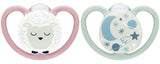 Nuk Биберон Залъгалка Силикон 6-18Мес. 2Бр. Space Night Светеща Овца + Кутийка За Съхранение И Стерилизация В Микровълнова --- BebeMama