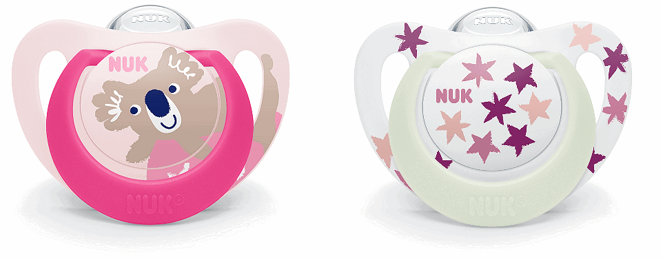 Nuk Биберон Залъгалка Силикон 6-18 Мес. 2Бр Star Night&Day Светеща - Момиче --- BebeMama