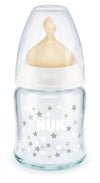 Nuk First Choice Стъклено Шише Temperature Control 120Мл. С Каучуков Биберон За Хранене 0-6Мес. - Бял --- BebeMama