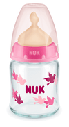 Nuk First Choice Стъклено Шише Temperature Control 120Мл. С Каучуков Биберон За Хранене 0-6Мес. - Розов --- BebeMama
