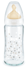 Nuk First Choice Стъклено Шише Temperature Control 240Мл. С Каучуков Биберон За Хранене 0-6Мес. - Бял --- BebeMama