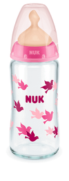 Nuk First Choice Стъклено Шише Temperature Control 240Мл. С Каучуков Биберон За Хранене 0-6Мес. - Розов --- BebeMama