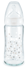 Nuk First Choice Стъклено Шише Temperature Control 240Мл. Със Силиконов Биберон За Хранене 0-6Мес. - Бял --- BebeMama