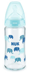 Nuk First Choice Стъклено Шише Temperature Control 240Мл. Със Силиконов Биберон За Хранене 0-6Мес. - Син --- BebeMama