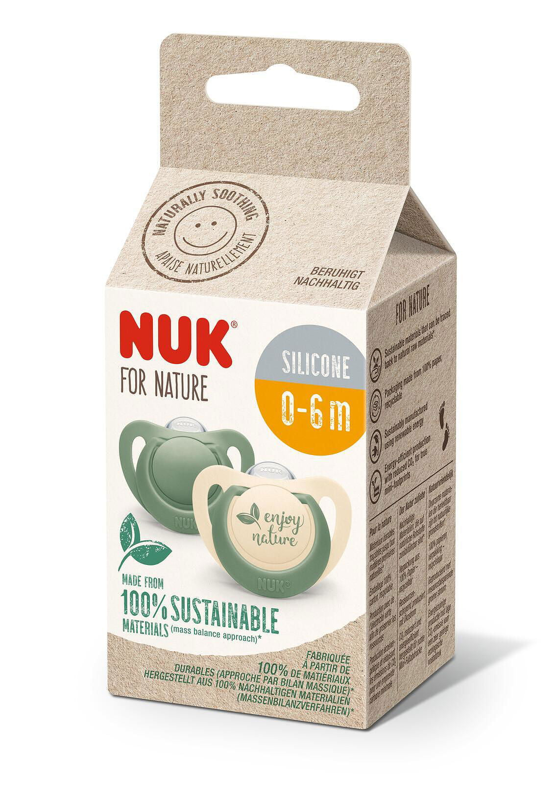 Nuk For Nature Биберон Залъгалка Силикон 0-6 Мес. 2Бр. Зелена --- BebeMama