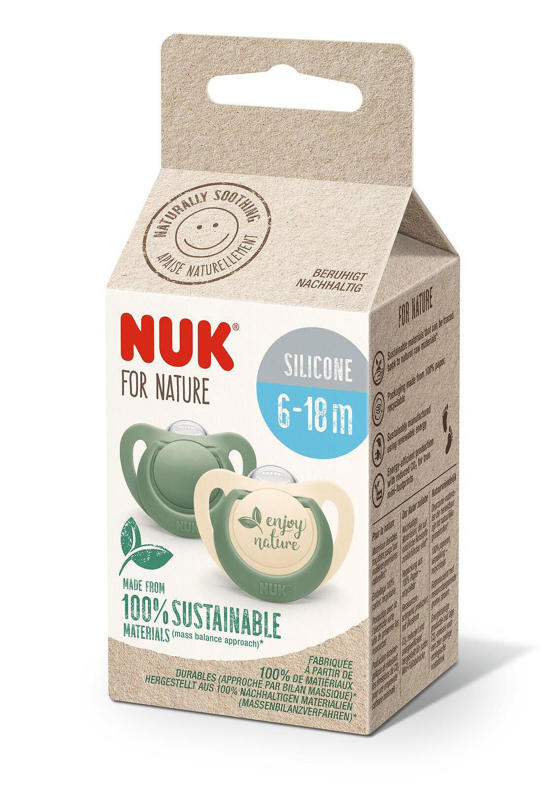Nuk For Nature Биберон Залъгалка Силикон 6-18 Мес. 2Бр. Зелена --- BebeMama