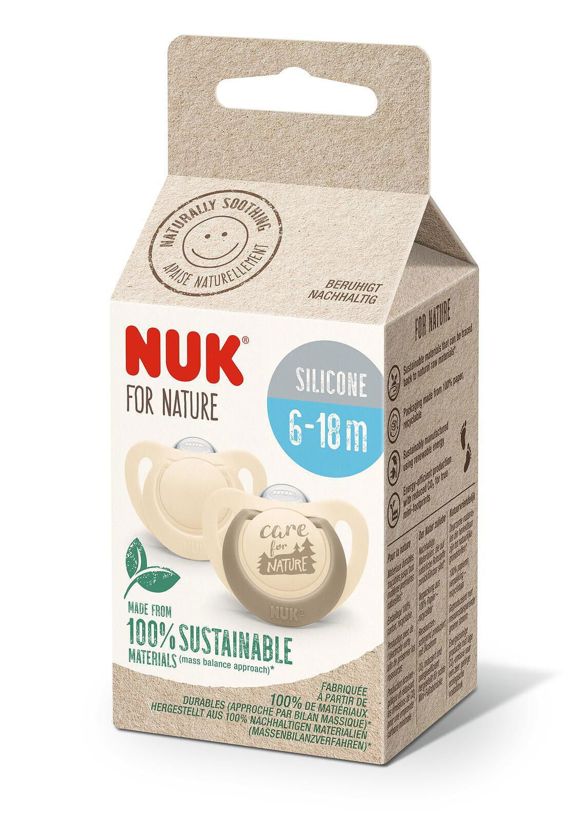 Nuk For Nature Биберон Залъгалка Силикон 6-18 Мес. 2Бр. Крем --- BebeMama