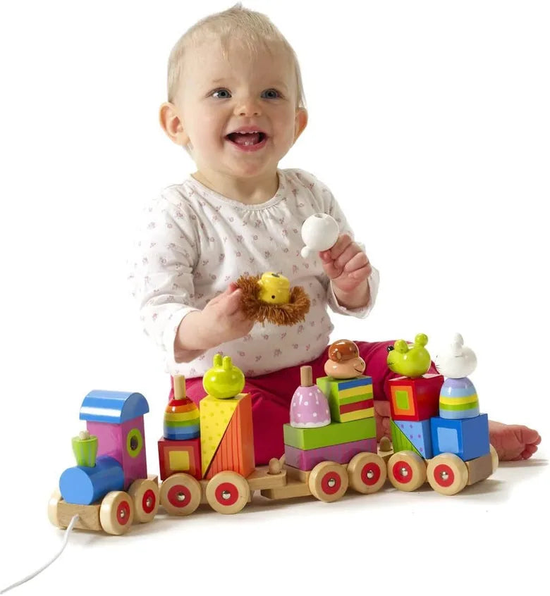 Puzzle și sortator tren mare din lemn - Animale