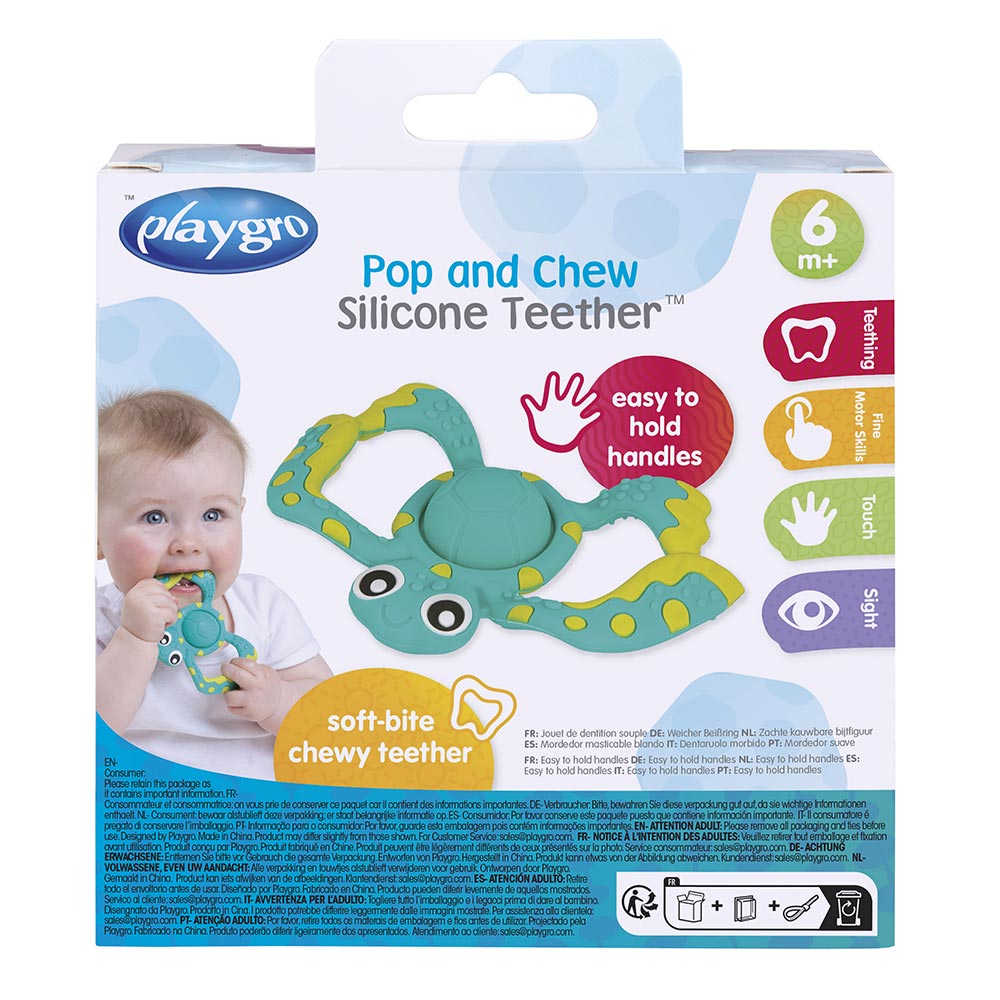 Силиконова Гризалка Костенурка С Пукаща Черупка Popper 6м+ Playgro