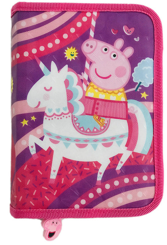 Geantă de toaletă Peppa Pig 21x14x4 cu 1 fermoar cu 2 compartimente cu spații pentru 43 de pixuri și creioane 3 locuri da ascuțitoare de linii și radieră