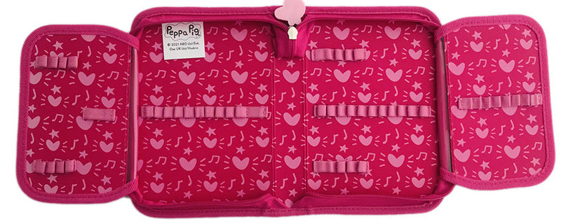 Geantă de toaletă Peppa Pig 21x14x4 cu 1 fermoar cu 2 compartimente cu spații pentru 43 de pixuri și creioane 3 locuri da ascuțitoare de linii și radieră