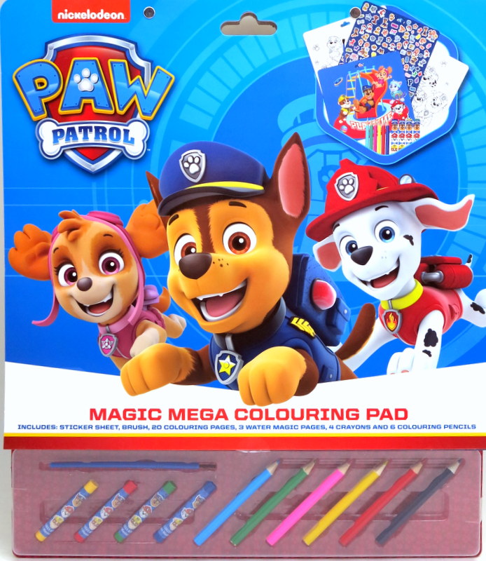 Голям Комплект Пау Патрул За Вълшебно РисуванеС 20 Листа За Оцветяване, 3 Страници За Рисуване С Вода, 4 Пастела, 6 Молива За Оцветяване ,Стикери И Четка А3