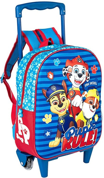 Cărucior cu roți și mâner telescopic și rucsac 3D Patrula Cățelușilor 39X28X14