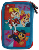 Geantă de toaletă Patrula Cățelușilor 21 x 14 x 7 cu 3 fermoare cu 3 compartimente cu spații pentru 42 de pixuri și creioane, 3 spații pentru o linie, o ascuțitoare și o radieră etc.