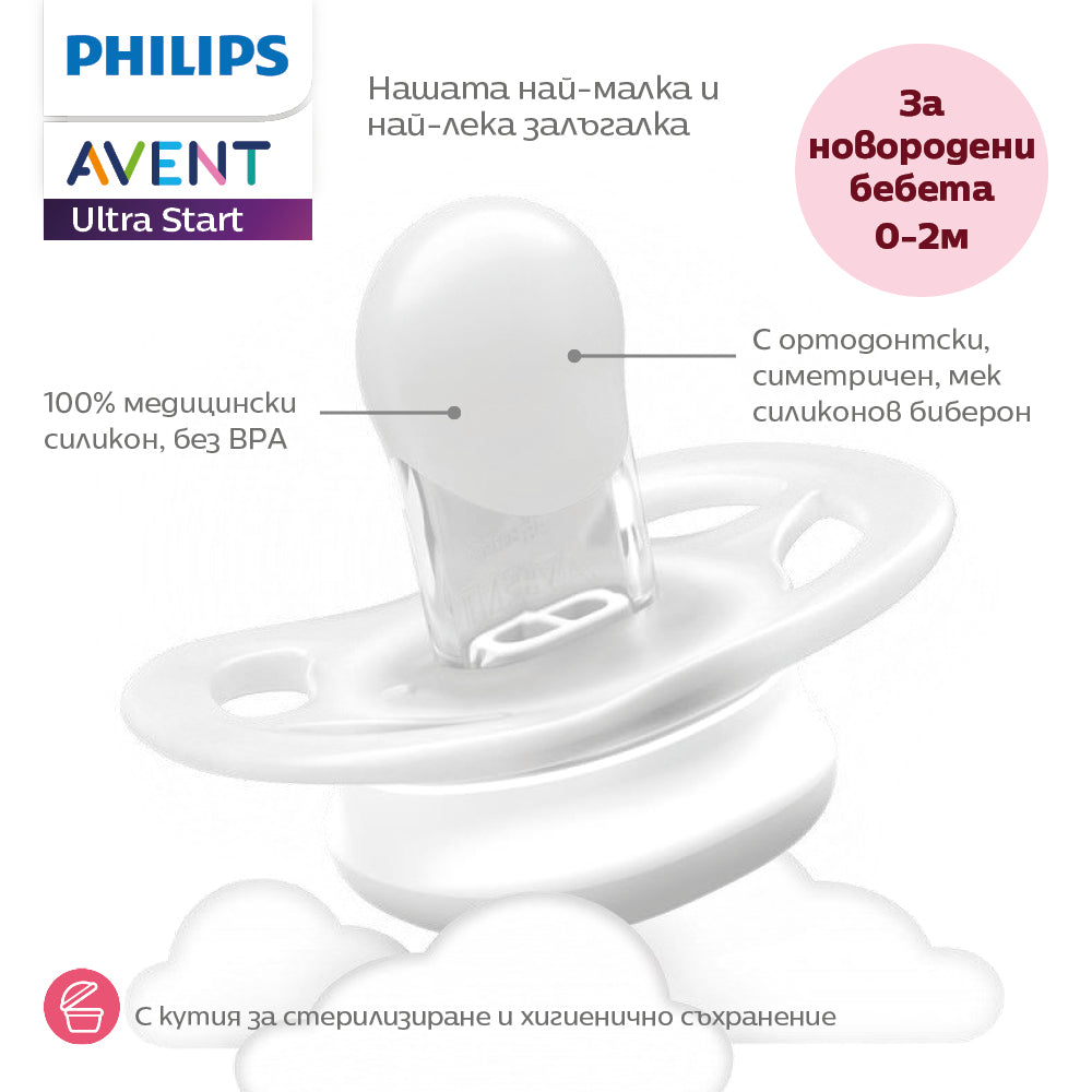 Залъгалки Ultra Start 0 2м Пастелни Декор Усмивка И Очички, Момче Philips Avent