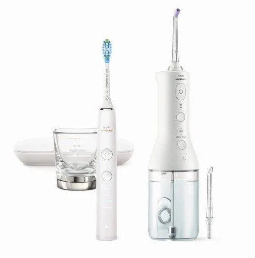 Philips Sonicare К-Кт Ел. Четкa За Зъби Diamond Clean 9000 + Орален Душ Power Flosser 3000 - Бял --- BebeMama