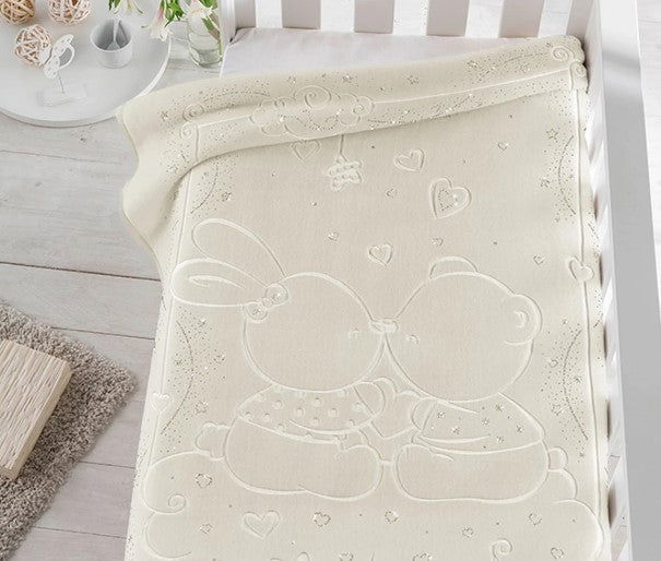 Pielsa - Одеяло С Кристали Мече И Зайче 110Х140 См Натурално Кутия --- BebeMama