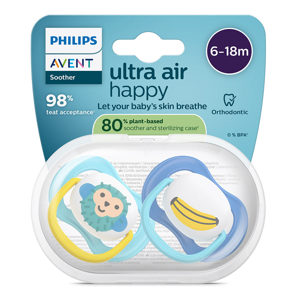 Залъгалки Ultra Air Happy 6 18м Сини С Банан И Маймунка Philips Avent