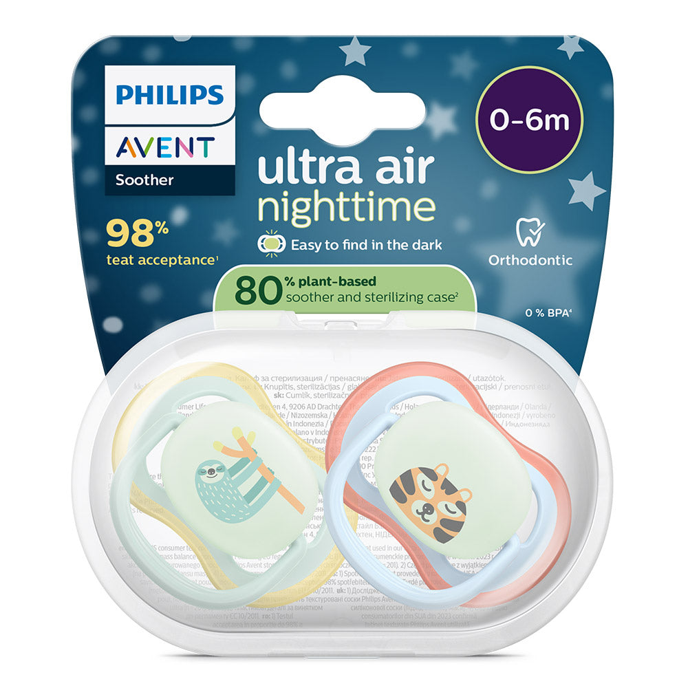 Залъгалки Ultra Air Night 0 6м Ленивец И Тигър, Сини Philips Avent