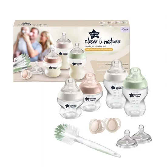 Комплект За Новородено Natural Start Самостерилизиращо + Четка За Шишета Tommee Tippee