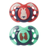 Suzete ortodontice Tommee Tippee Fun Friends, 18-36 luni, iepure roșu/ursuleț verde + cutie de sterilizare