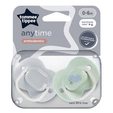 Залъгалки Anytime 0 6м, 2 Бр. Оп., Син Зелен Птиче Tommee Tippee