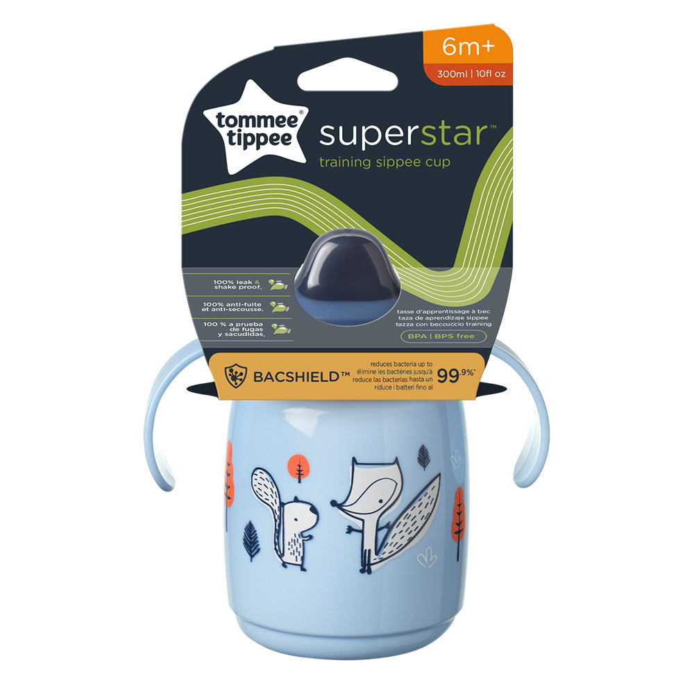 Superstar Неразливаща Се Чаша С Мек Накрайник С Дръжки 300 Мл 6м+, Bacshield, Синя Tommee Tippee