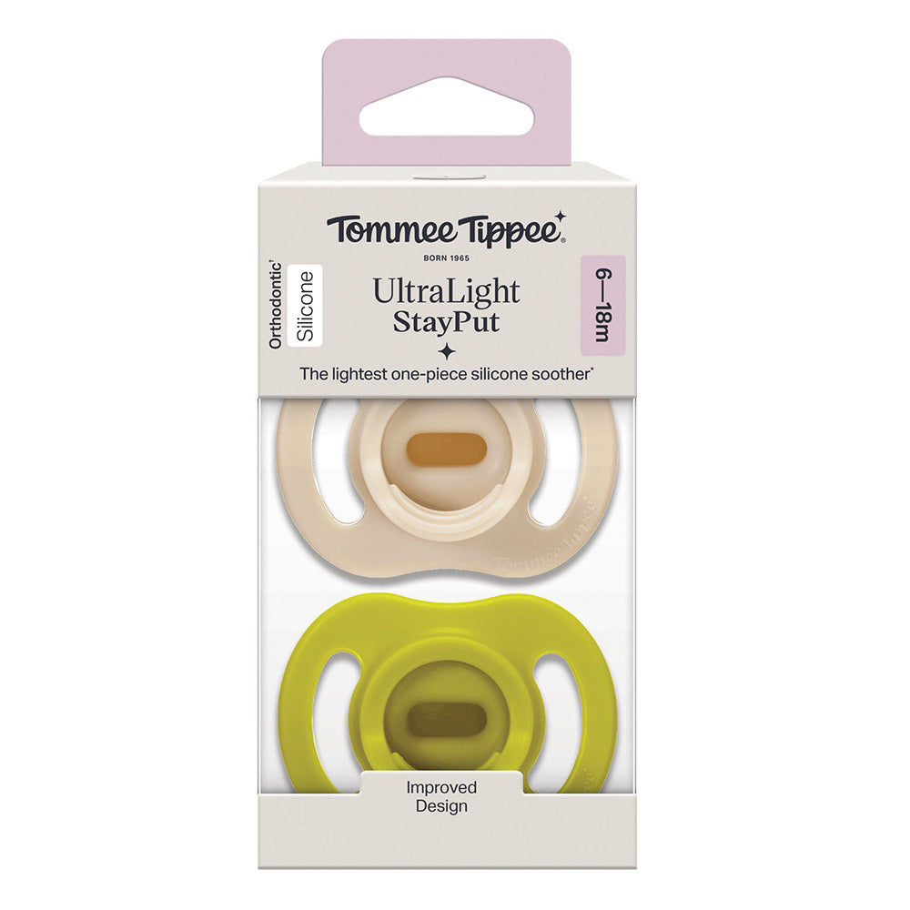 Ортодонтични Залъгалки Ultra Light Stay Put, 6 18м, Зелена Кремава Tommee Tippee