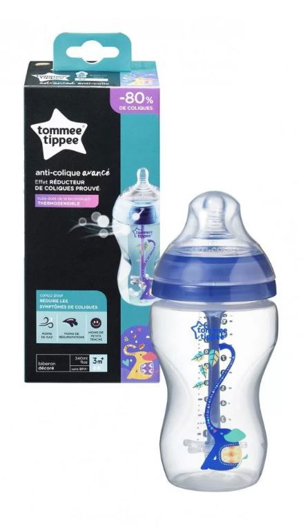 Tommee Tippee Шише За Хранене Anti-Colic 3М+ 340 Мл С Декор Син --- BebeMama