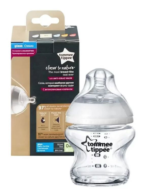 Tommee Tippee Шише За Хранене Easi Vent Стъклено 150 Мл. 0М+ --- BebeMama
