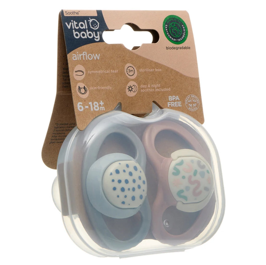 Успокояващи Залъгалки С Въздушен Поток 6-18 Месеца Earthsmart Vital Baby