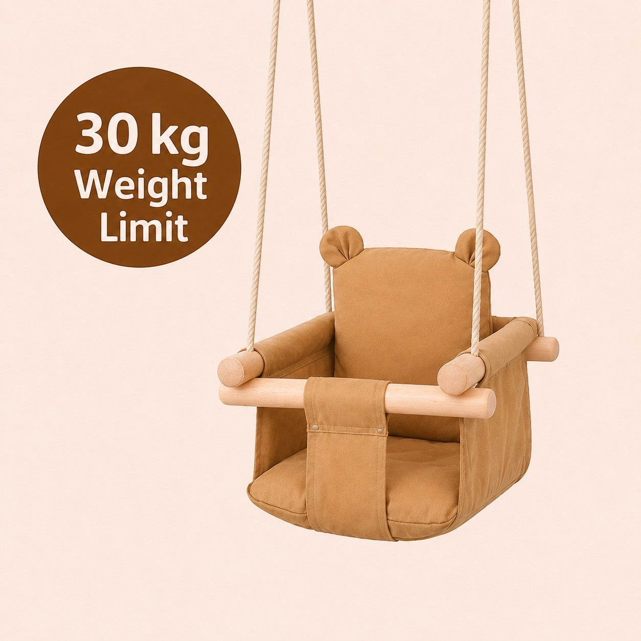 Детска Дървена Люлка Мече Мека Памучна Седалка, До 30 Кг, 28×28×196 См Ginger Home