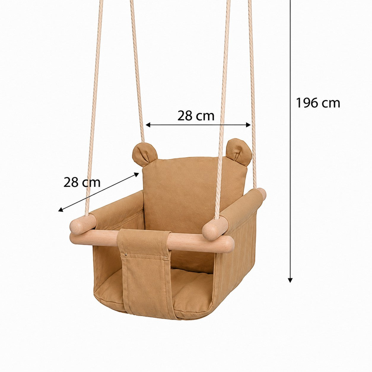 Детска Дървена Люлка Мече Мека Памучна Седалка, До 30 Кг, 28×28×196 См Ginger Home