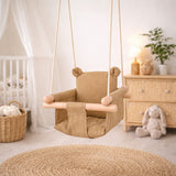 Детска Дървена Люлка Мече Мека Памучна Седалка, До 30 Кг, 28×28×196 См Ginger Home