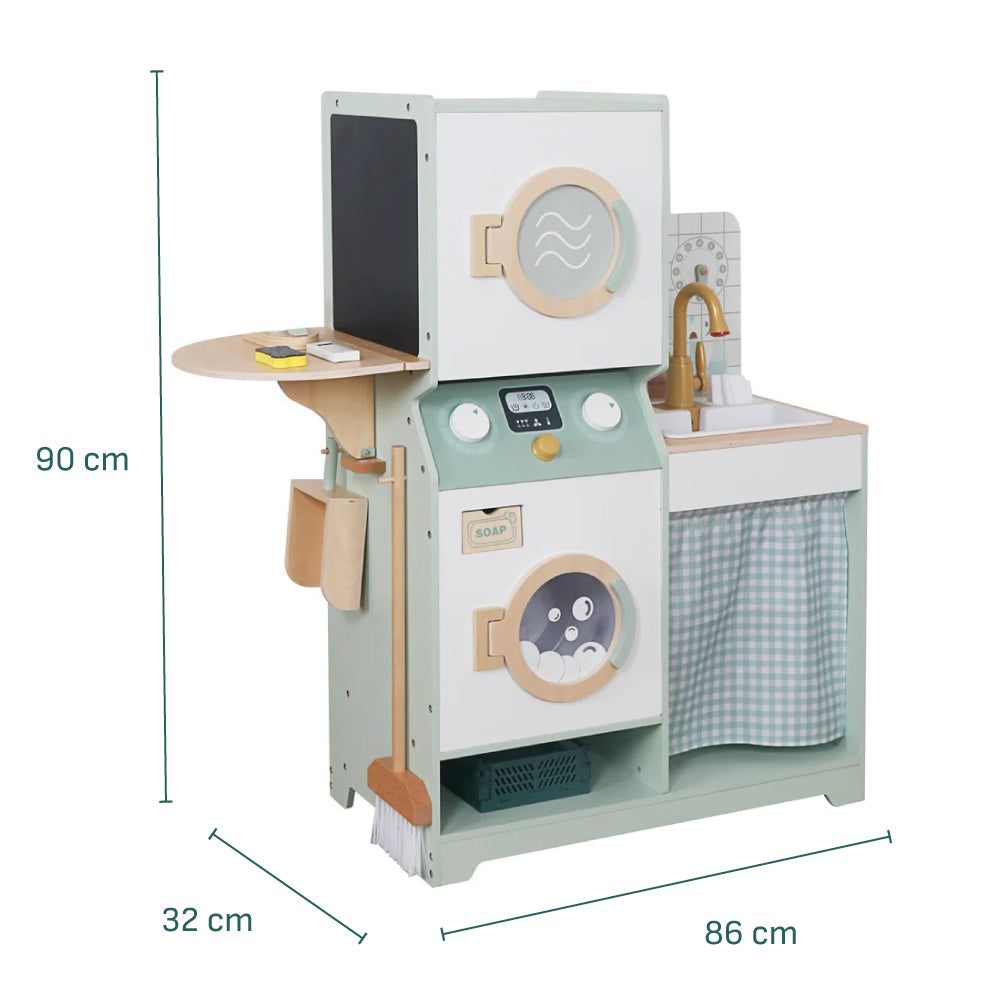Детска Дървена Пералня 3 В 1 С Мивка С Течаща Вода И Сушилня 86×32×90 См Ginger Home