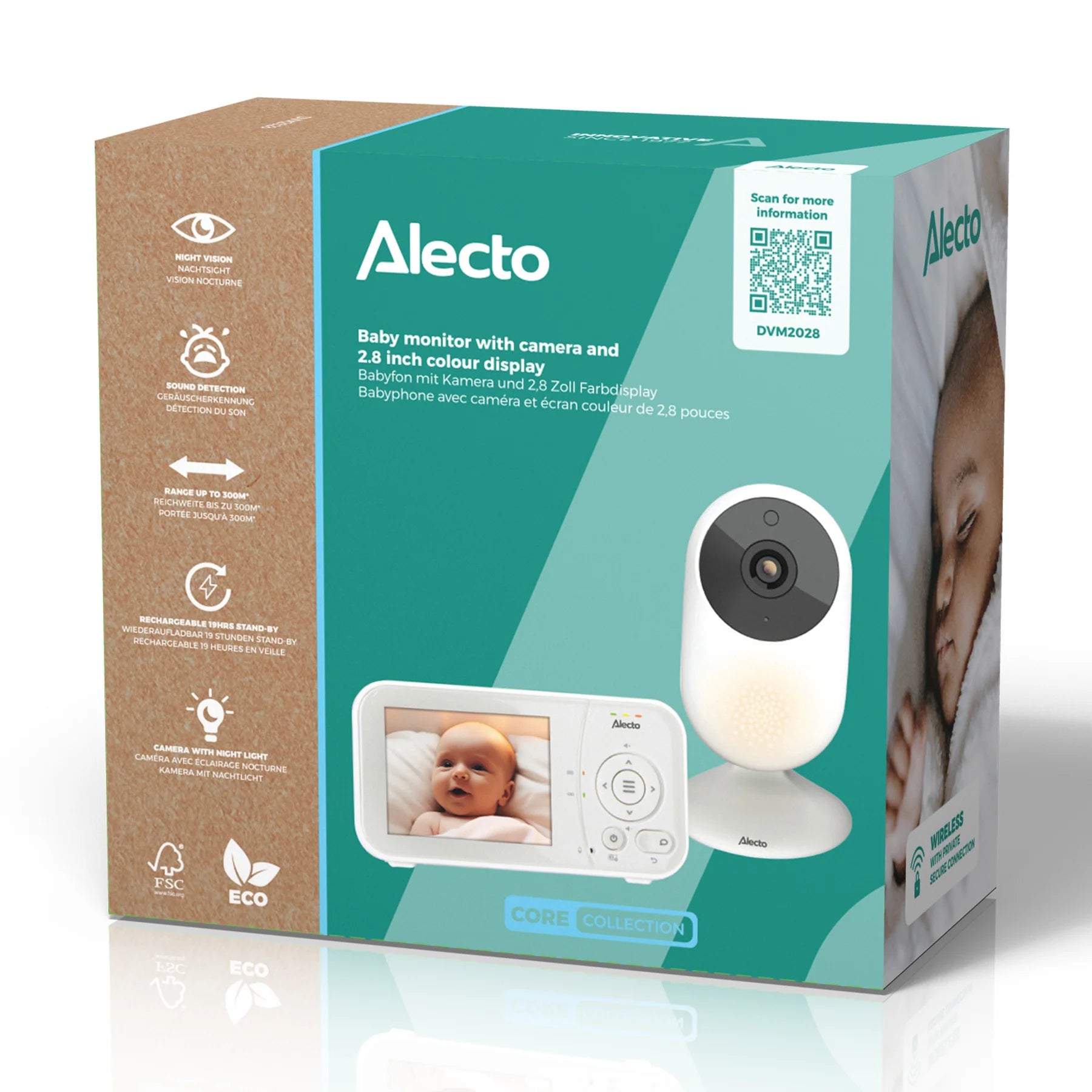 Видеофон За Бебе С 2.8" Цветен Дисплей White Grey Dvm2028 Alecto