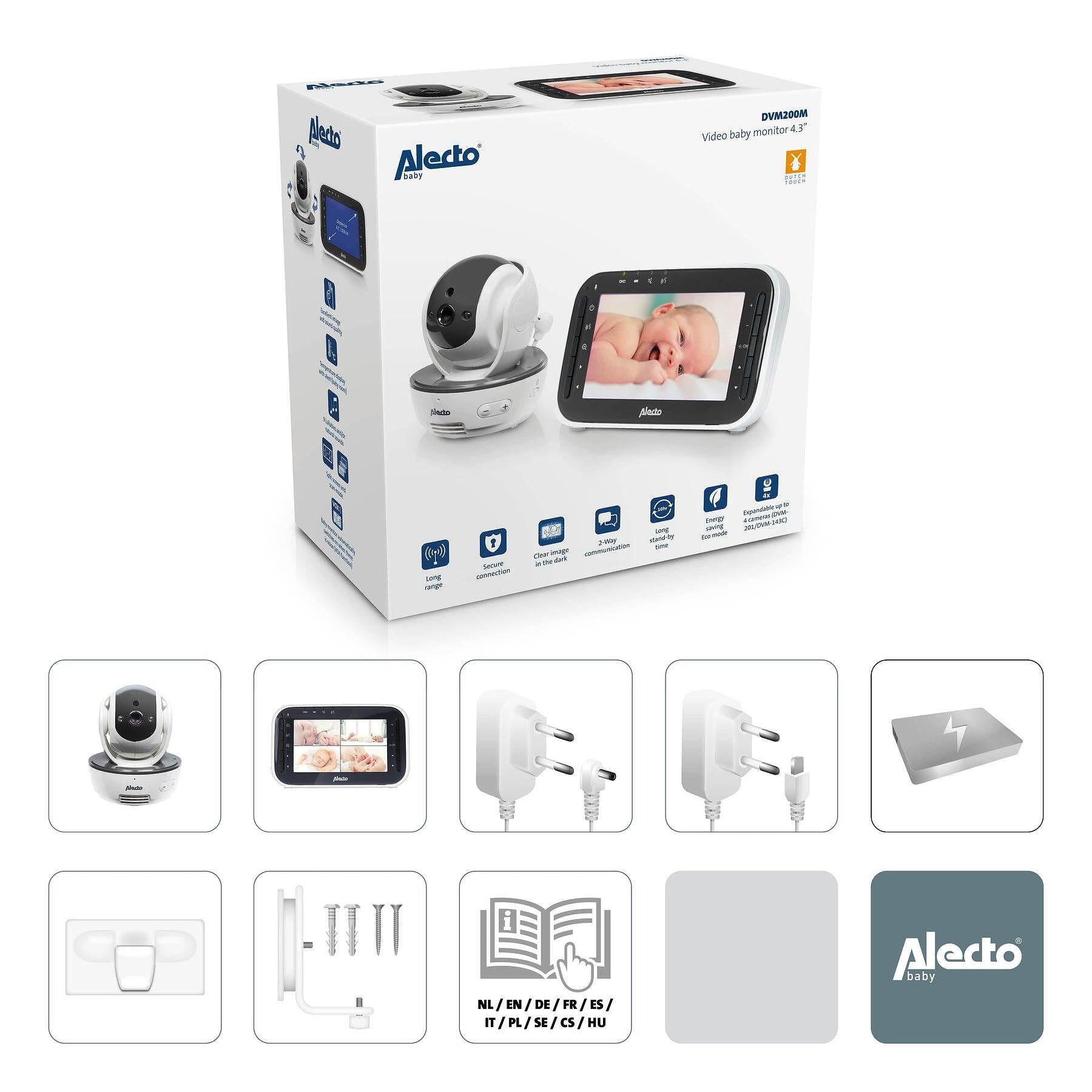 Видеофон За Бебе С 4.3" Цветен Дисплей White Anthracite Alecto