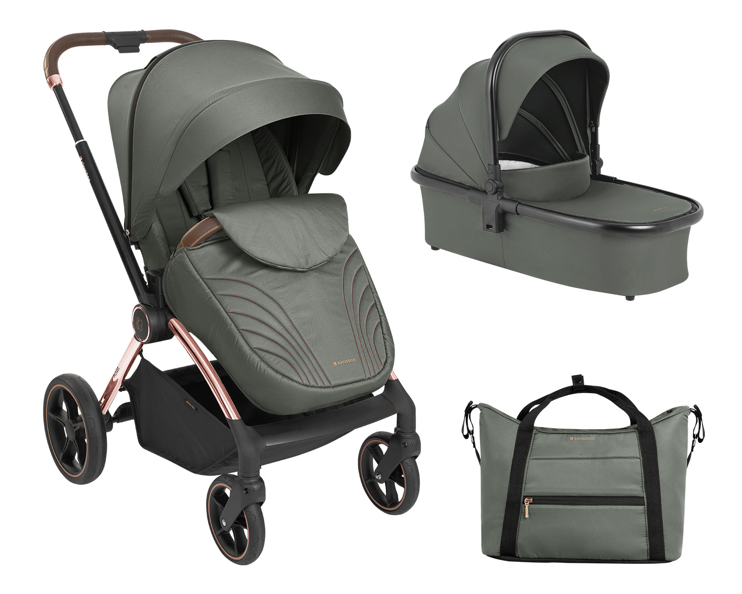 Комбинирана Количка 2В1 С Кош За Новородено Kara Army Зелен --- BebeMama